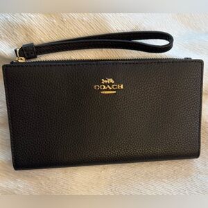 Coach Pebbled Black Leather Wristlet